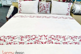 King size duvet cover embroidered with red string peach blossom